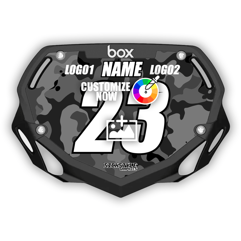 Kids Box Numberplate sticker im Camo Grey Design