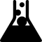 Black icon of a conical flask with three circular bubbles inside, on a white background.