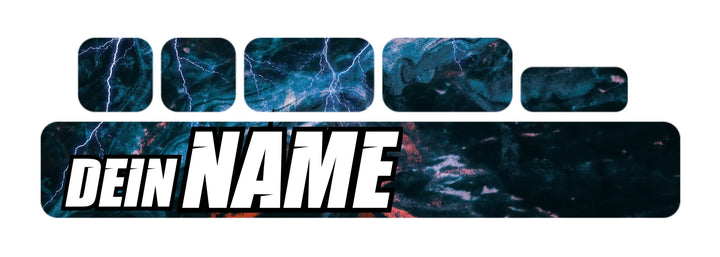 Rechteckige Fahrrad-Schutzfolien im Marble Blue-Design mit blauem Muster und Namensplatzhalter.