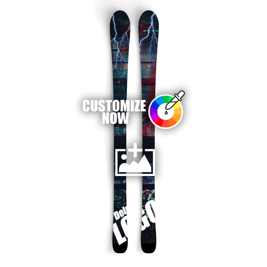 Custom Ski Sticker "Distorted Red" mit Blitzmuster und Personalisierungsoptionen.