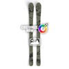 Deux skis avec motif camouflage tigre en tons verts, logos et options de personnalisation.