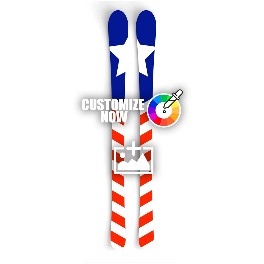Anpassbare Ski-Sticker im USA-Design mit Sternen, Streifen, Farbauswahl und Upload-Option.