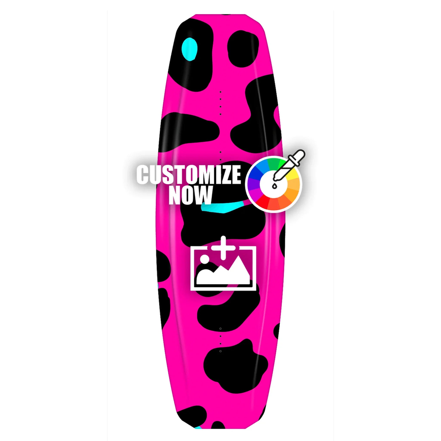 Pinkes Wakeboard mit schwarzem Animal-Muster und Anpassungsoptionen.