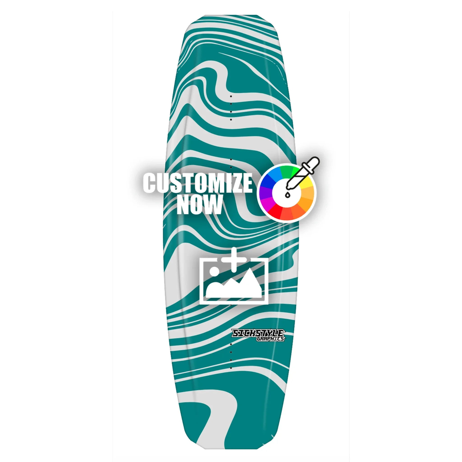 Wakeboard-Sticker mit psychedelischem, türkis-weißem Trippie-Muster und Anpassungsoptionen.