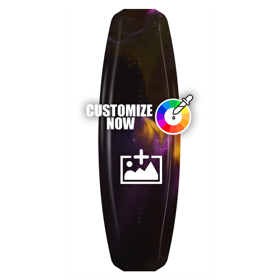 Wakeboard-Folie "Yellow Galaxy" mit leuchtenden Gelb- und Violetttönen, anpassbar mit Logos und Farben.