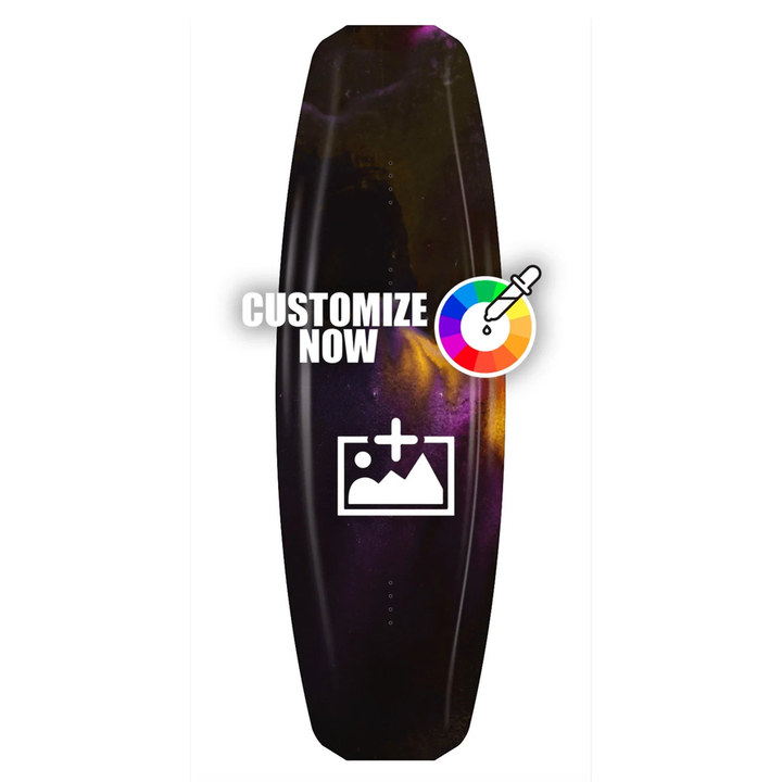 Pellicola wakeboard “Yellow Galaxy” con tonalità giallo e viola luminose, personalizzabile con loghi e colori.