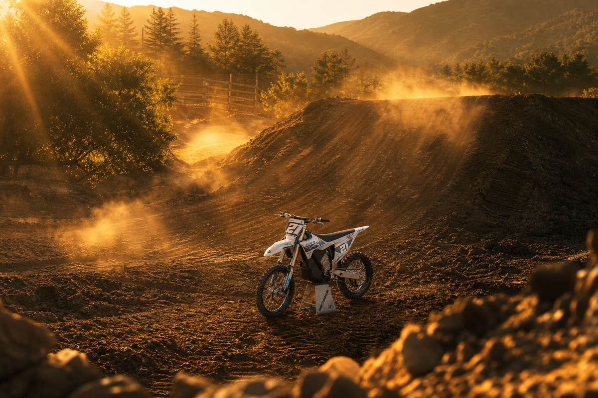 Motocross-Bike mit Sickstyle Graphics Dekor auf einer Strecke