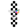 Přizpůsobitelná skateboard nálepka s klasickým černo-bílým šachovnicovým vzorem a možnostmi přizpůsobení.