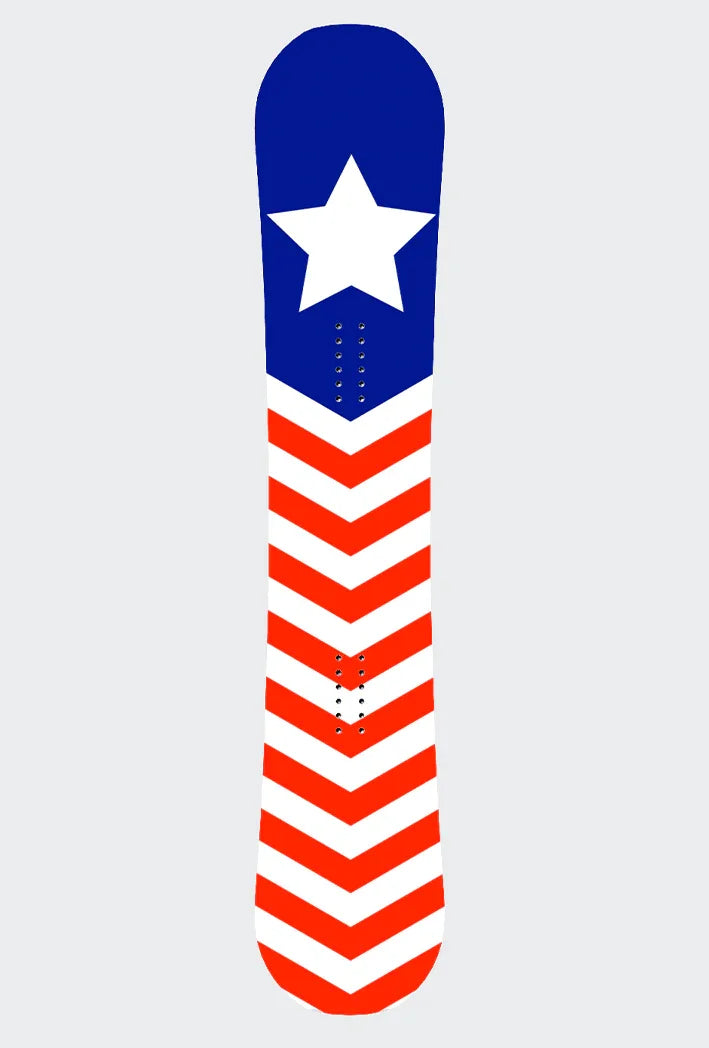 Custom Snowboard Sticker "USA" mit blauem Top, weißem Stern und roten/weißen Chevron-Streifen.