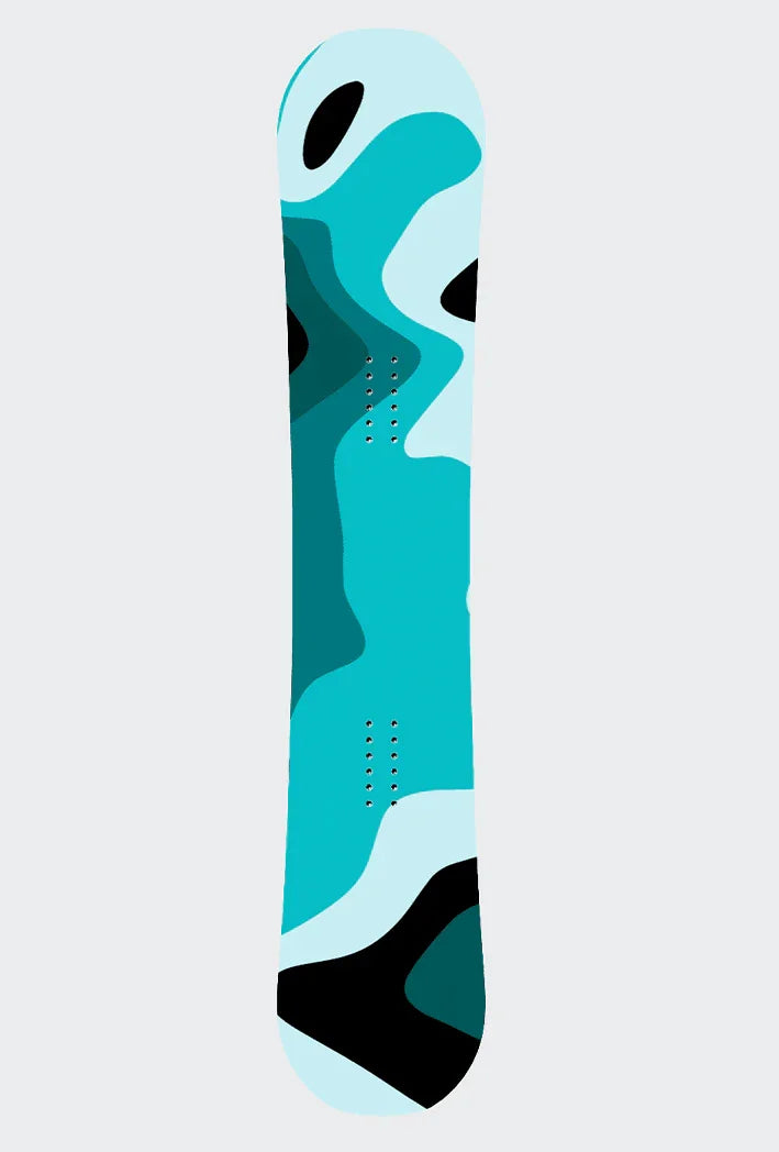 Snowboard-Sticker "Camo 78" in Türkis, Hellblau und Schwarz mit modernem Camouflage-Muster.