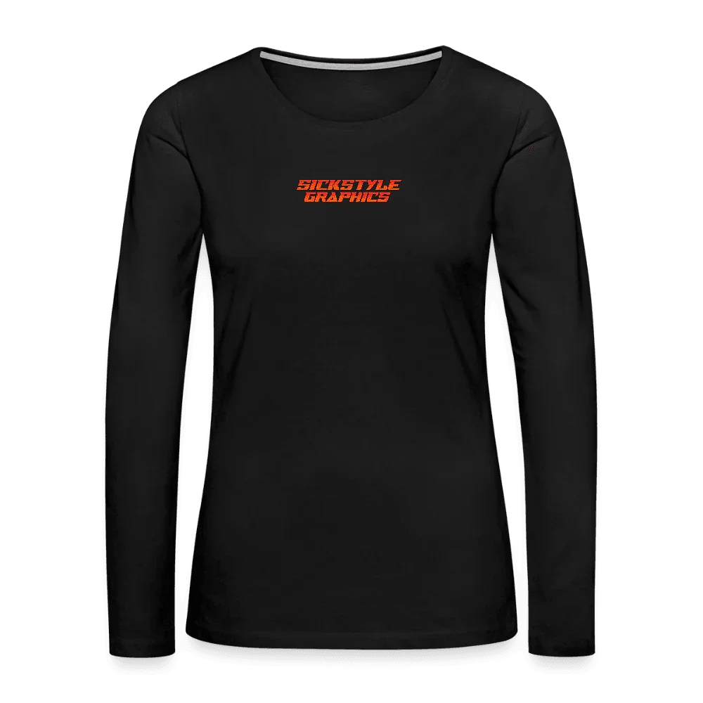 Maglietta nera a maniche lunghe da donna in cotone con stampa rossa “SICKSTYLE GRAPHICS”.