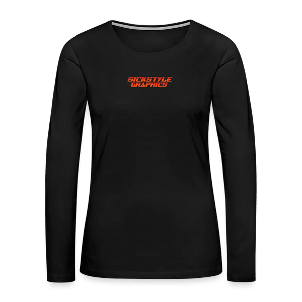 Schwarzes Damen Langarmshirt aus Baumwolle mit rotem “SICKSTYLE GRAPHICS” Print.