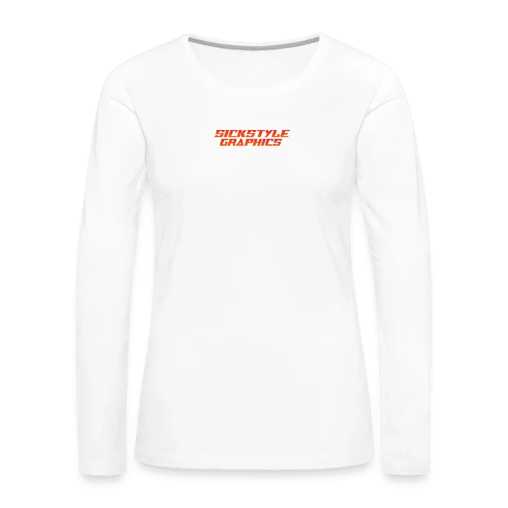Maglietta a maniche lunghe da donna bianca con logo “SICKSTYLE GRAPHICS” rosso, 100% cotone.