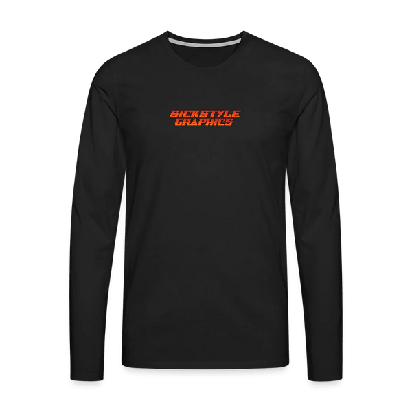 T-shirt noir à manches longues pour homme en coton avec imprimé “SICKSTYLE GRAPHICS” rouge.