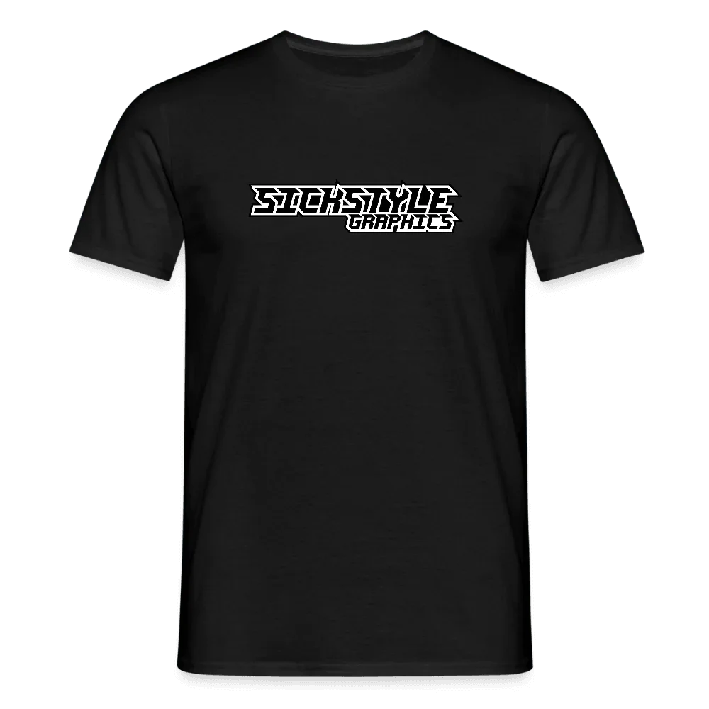 Zwart heren T-shirt van katoen met wit “Sickstyle Graphics” logo op de borst.