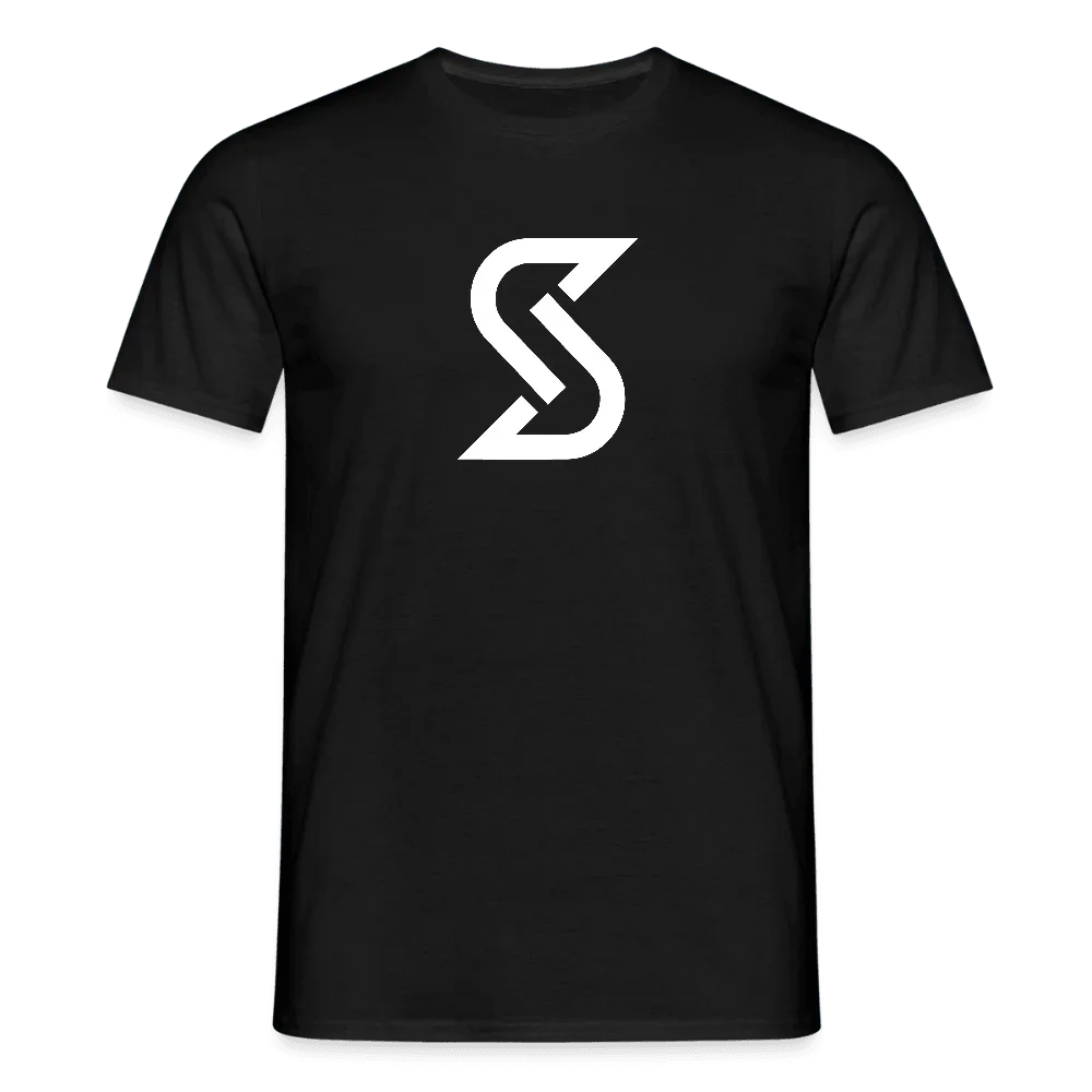 Czarny męski T-shirt “Basic S” z bawełny z białym, stylizowanym logo “S” na piersi.