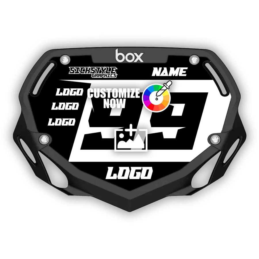 Czarny konfigurowalny BOX Mini Dzieci naklejka tablica startowa z “99” i “CUSTOMIZE NOW”SMS.