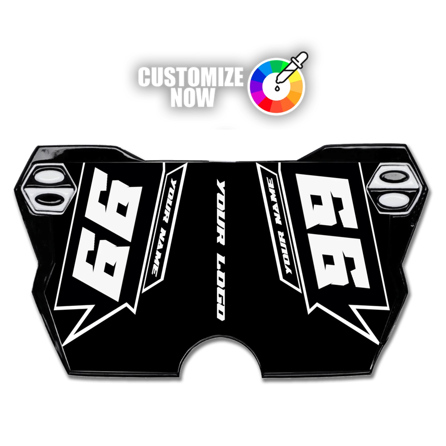 Adhesivo BigR compatible con BOX Two Side Number Plate, con diseño de números en blanco y negro y espacios para el nombre.