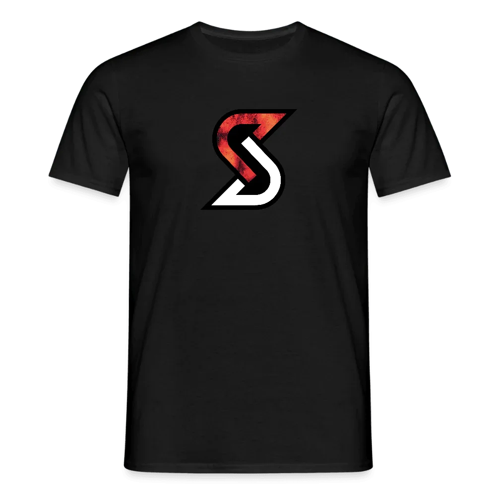 Camiseta negra para hombre “Fire S” de algodón con logo S rojo y blanco.