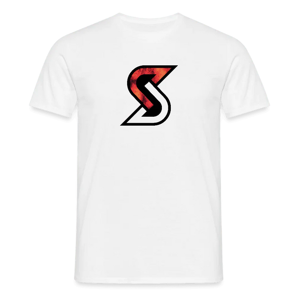 T-shirt blanc pour homme « Fire S » en coton avec logo S rouge et noir sur la poitrine.