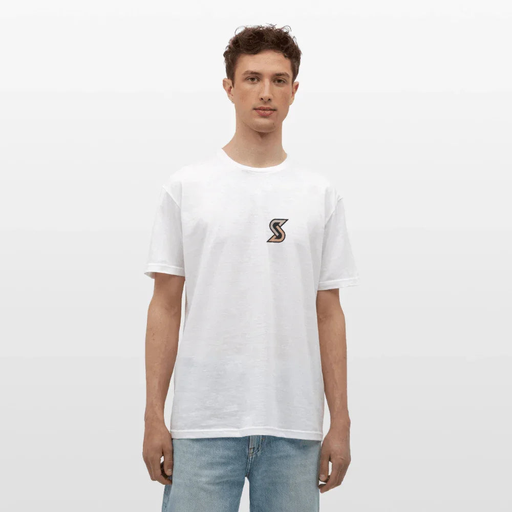 Heren T-shirt “Good times only” in wit van 100% katoen met losgeknipte pasvorm en klein S-logo.