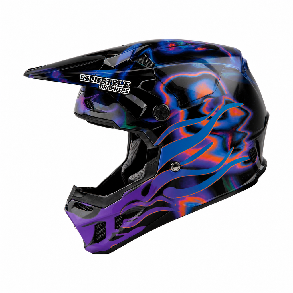 Helmdekor Flameface für Fly Racing Helme – Custom Helm-Wrap von Sickstyle Graphics