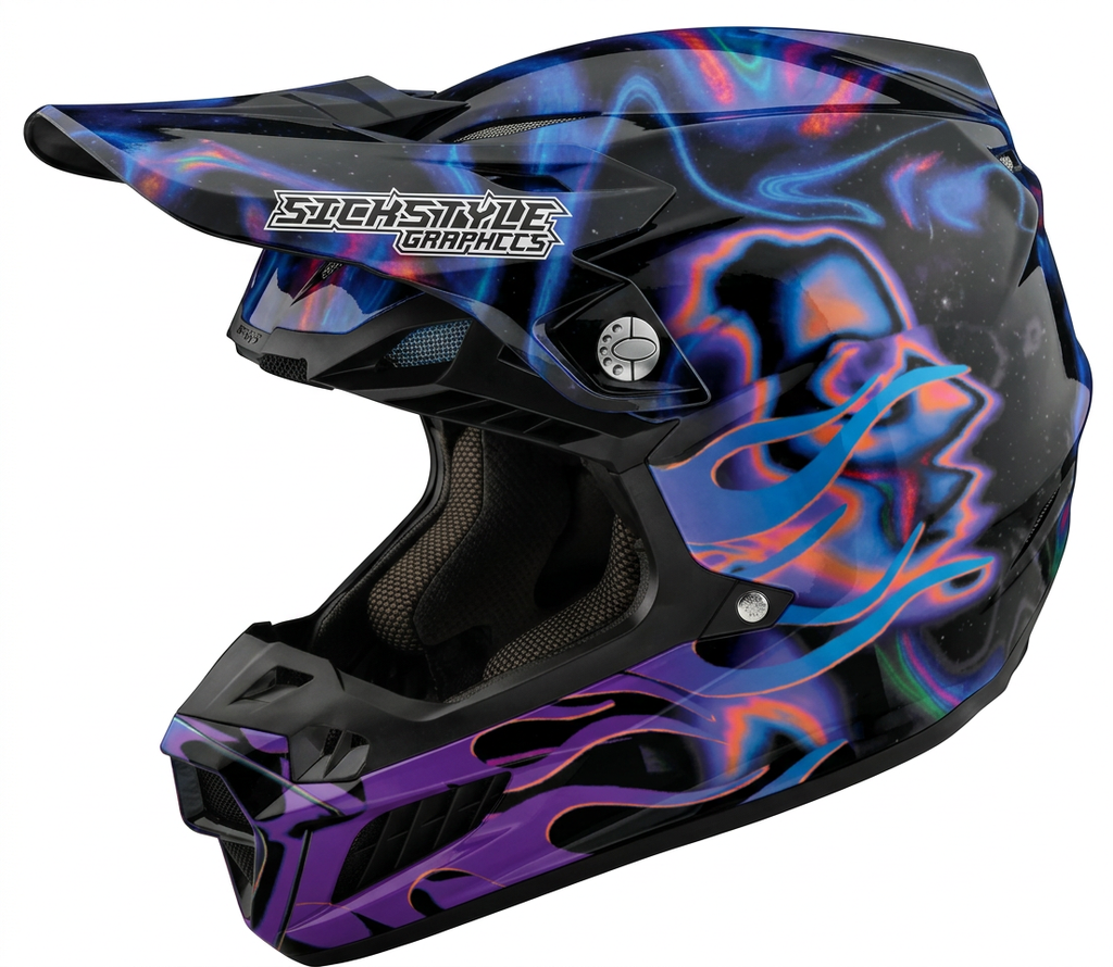 Helmdekor Flameface für Troy Lee Designs Helme – Custom Helm-Wrap von Sickstyle Graphics