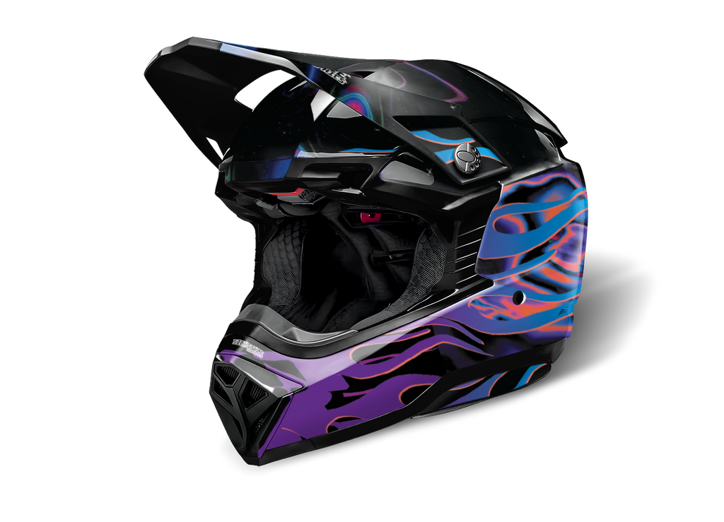 Motorradhelm mit Flameface-Helmdekor von Sickstyle – Custom Helm-Wrap im markanten Flammen-Design