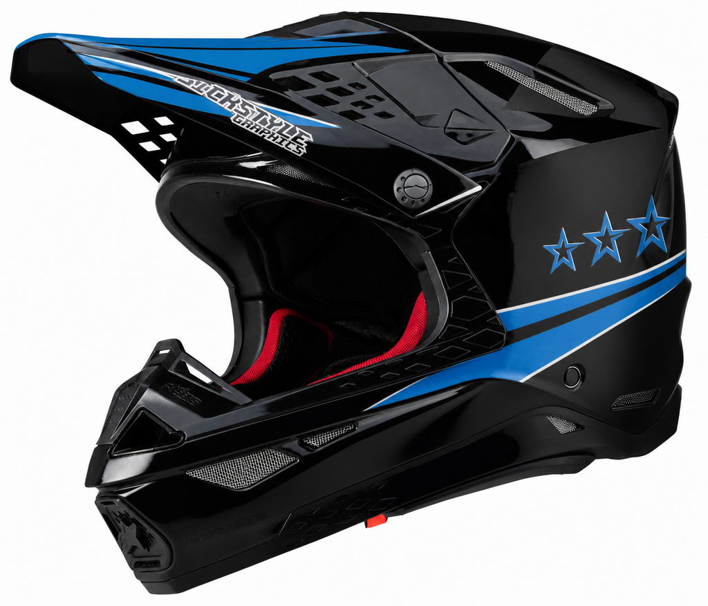 Alpinestars Supertech M10 Motocrosshelm mit Hyper-Helmdekor von Sickstyle Graphics – Custom Helm-Wrap im dynamischen Speed-Design