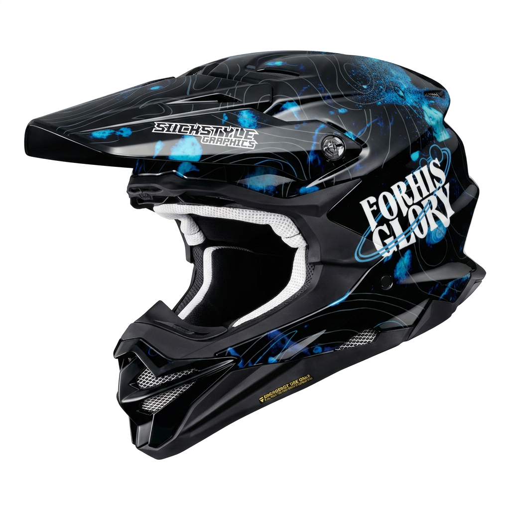 Motokrosová helma Shoei VFX-WR s replikou polepu helmy Katzke od Sickstyle Graphics – zakázková fólie na helmu v designu Marlon Katzke Replica