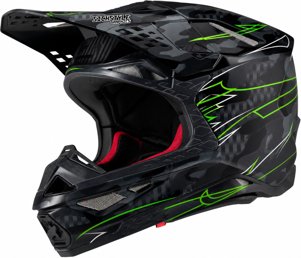 Alpinestars Supertech M10 Motocrosshelm mit Pinestripe-Helmdekor von Sickstyle Graphics – Custom Helm-Wrap mit edlen Pinstripe-Linien