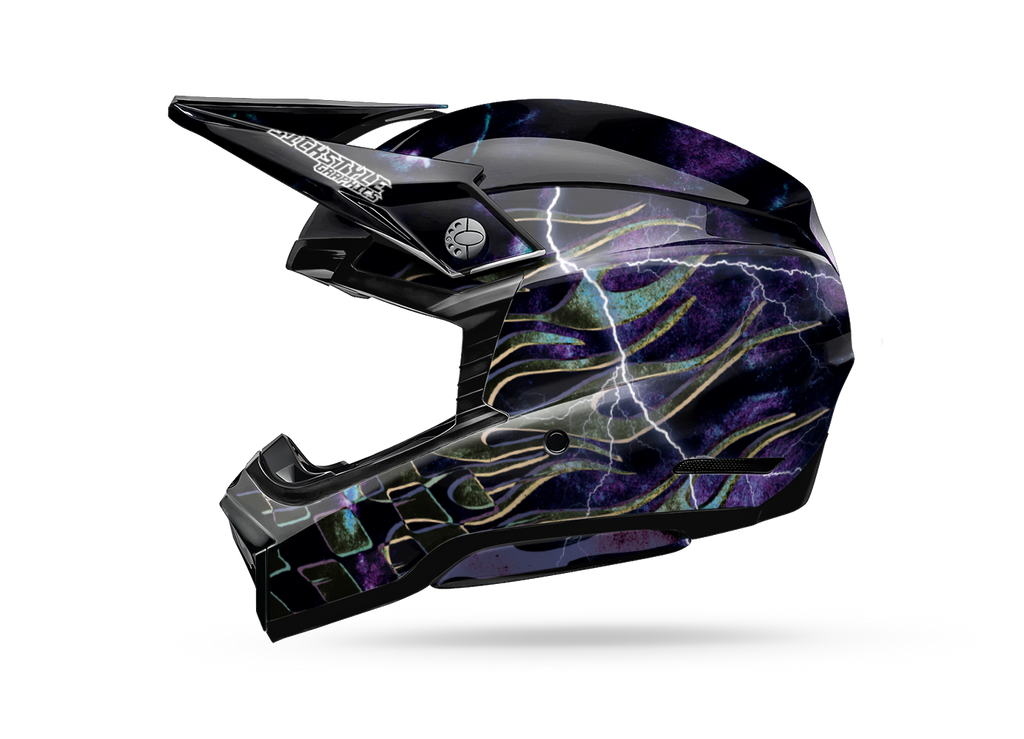Helmdekor Purple Lightning für Bell Helme – Custom Helm-Wrap von Sickstyle Graphics
