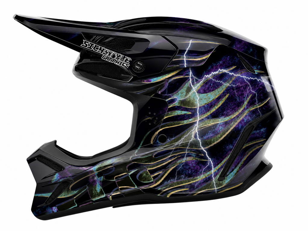 Helmdekor Purple Lightning für Fox Racing Helme – Custom Helm-Wrap von Sickstyle Graphics