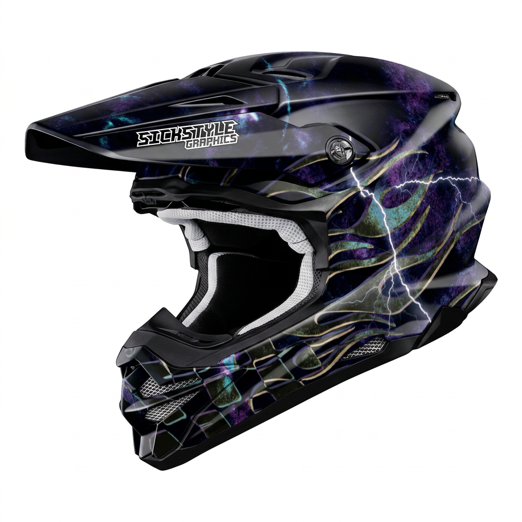 Helmdekor Purple Lightning für Shoei Helme – Custom Helm-Wrap von Sickstyle Graphics