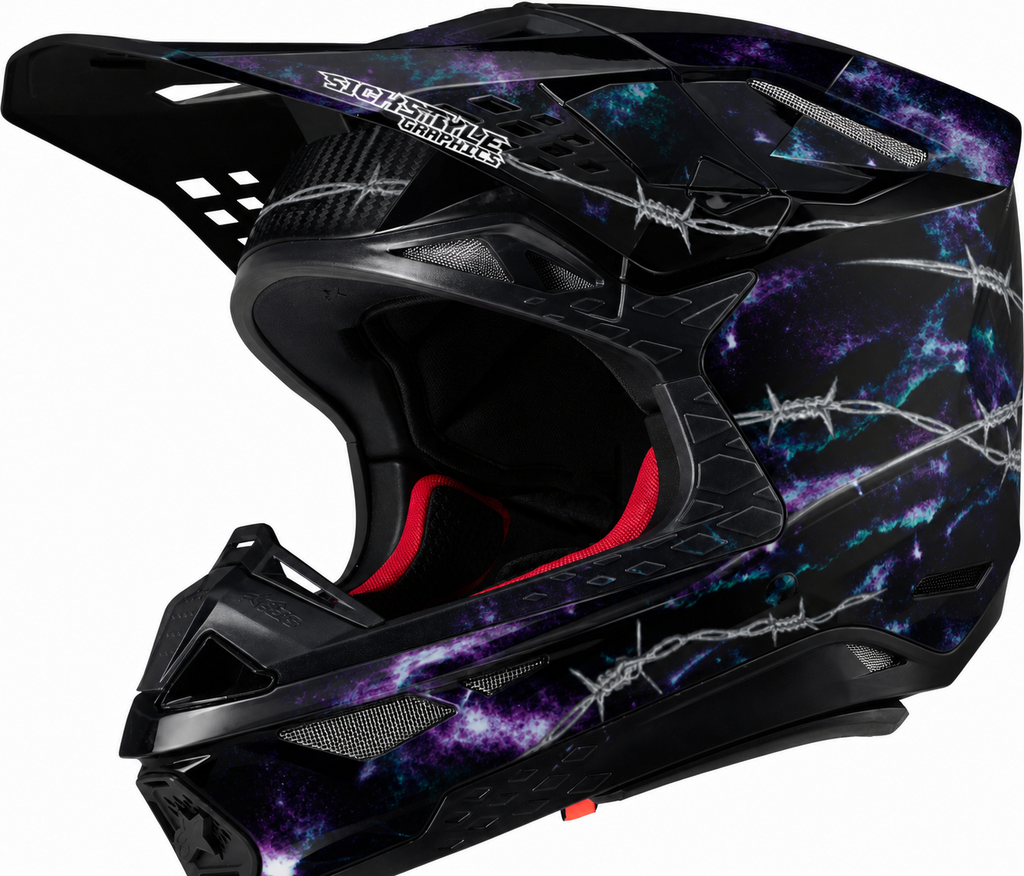 Alpinestars Supertech M10 Motocrosshelm mit Techno Draht-Helmdekor von Sickstyle Graphics – Custom Helm-Wrap im futuristischen Tech-Design
