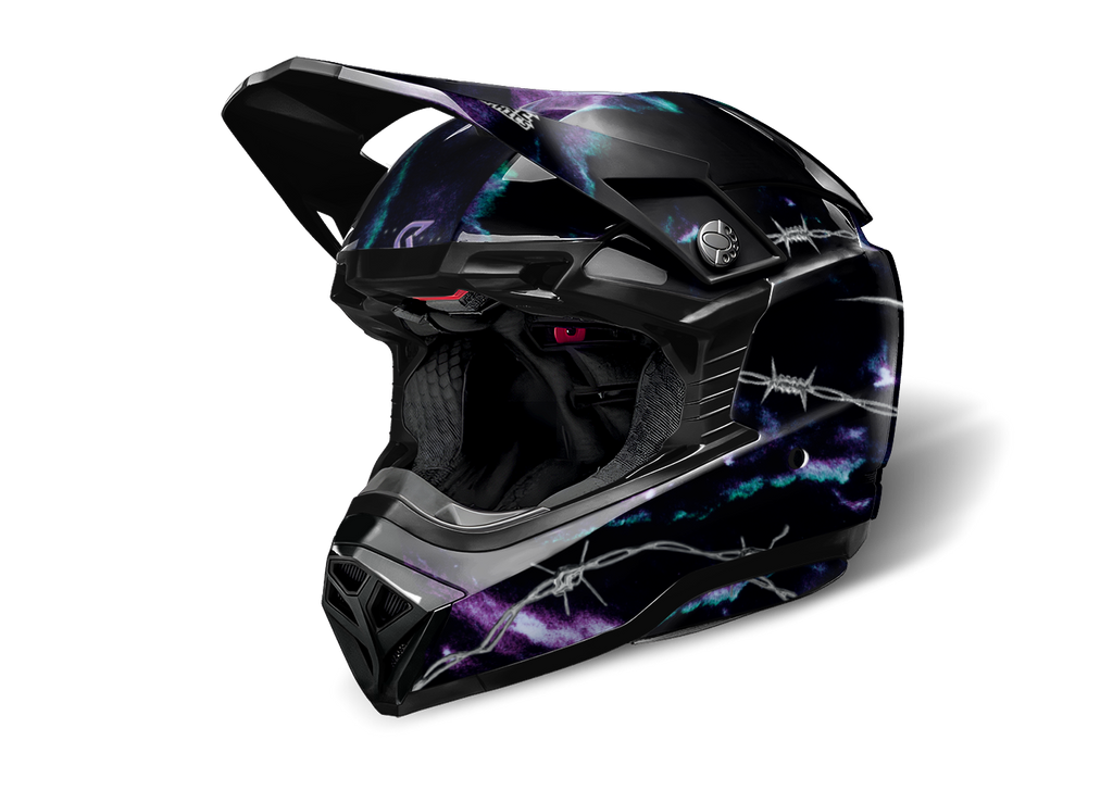 Motorradhelm mit Techno-Draht-Helmdekor von Sickstyle – Custom Helm-Wrap im futuristischen Tech-Design