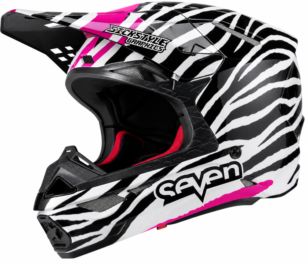 Alpinestars Supertech M10 Motocrosshelm mit Zebra-Helmdekor von Sickstyle Graphics – Custom Helm-Wrap im Zebra-Muster