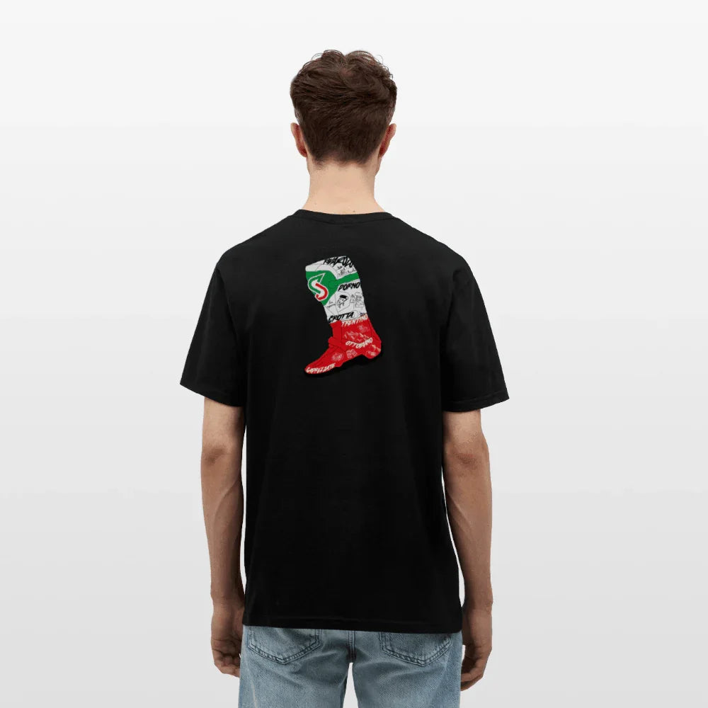 Sort herres t-shirt i bomuld med Italien-støvle-design på ryggen.