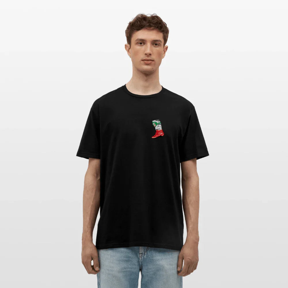 Sort herres t-shirt i bomuld med lige snit og lille Italien-støvel-motiv på brystet.