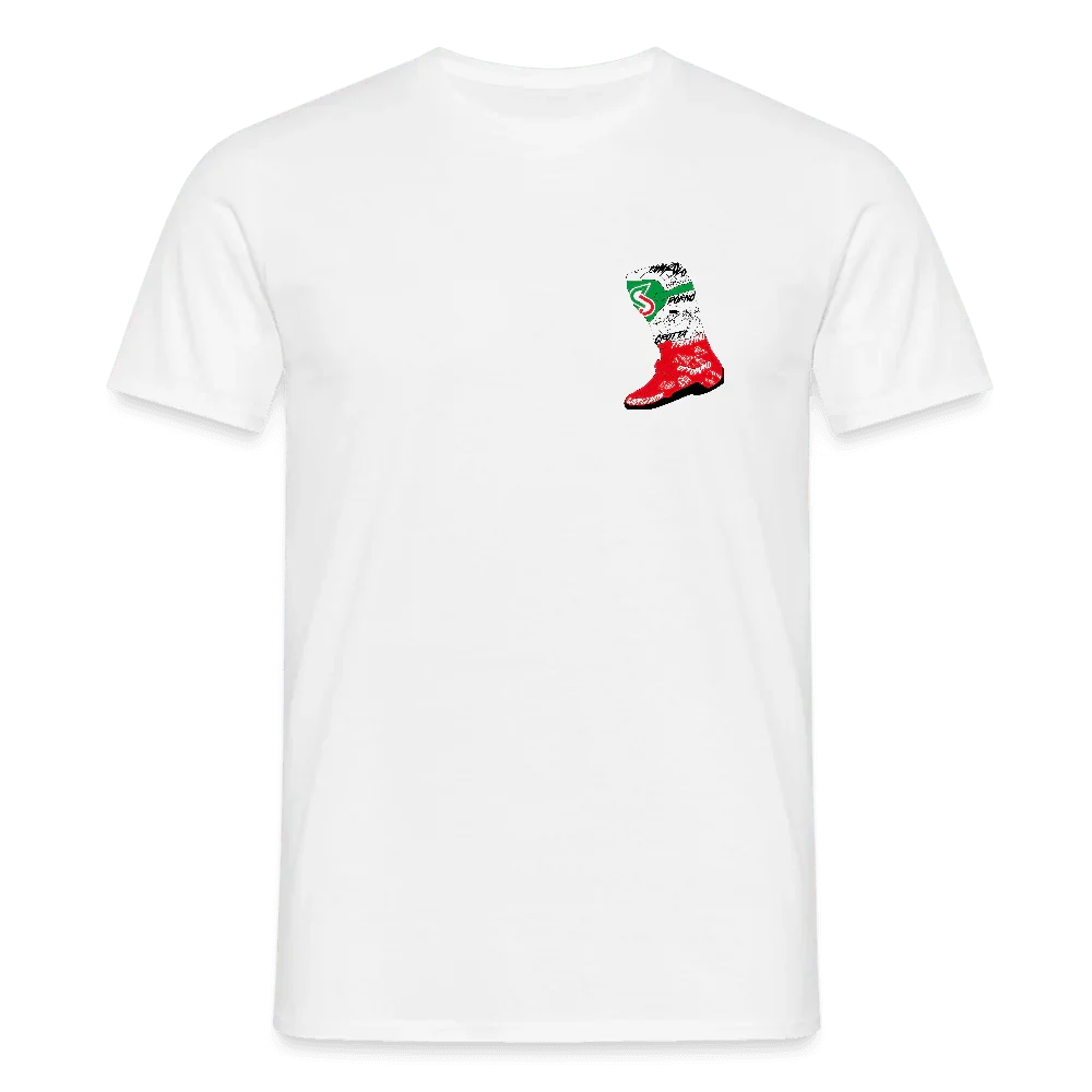 Hvidt herreT-shirt i bomuld med lille, farvet Italien-støvel-design på brystet.