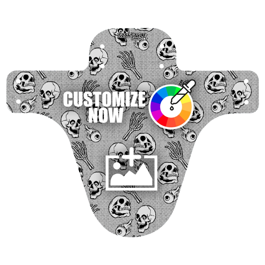 Guardabarros para MTB personalizable con diseño de calavera, selector de color y opciones de carga.