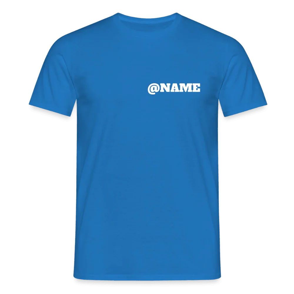 Kongeblåt herres t-shirt i bomuld med hvidt “@NAME” Instagram-skrift på brystet.