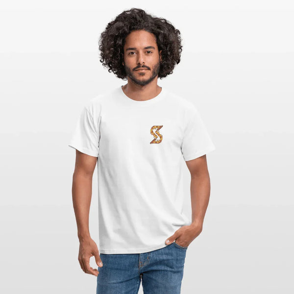 T-shirt blanc pour homme en coton, coupe droite avec petit logo Pizza-Slice-S sur la poitrine.
