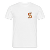 T-shirt blanc pour homme en coton avec petit logo “S” Pizza-Slice coloré sur la poitrine.