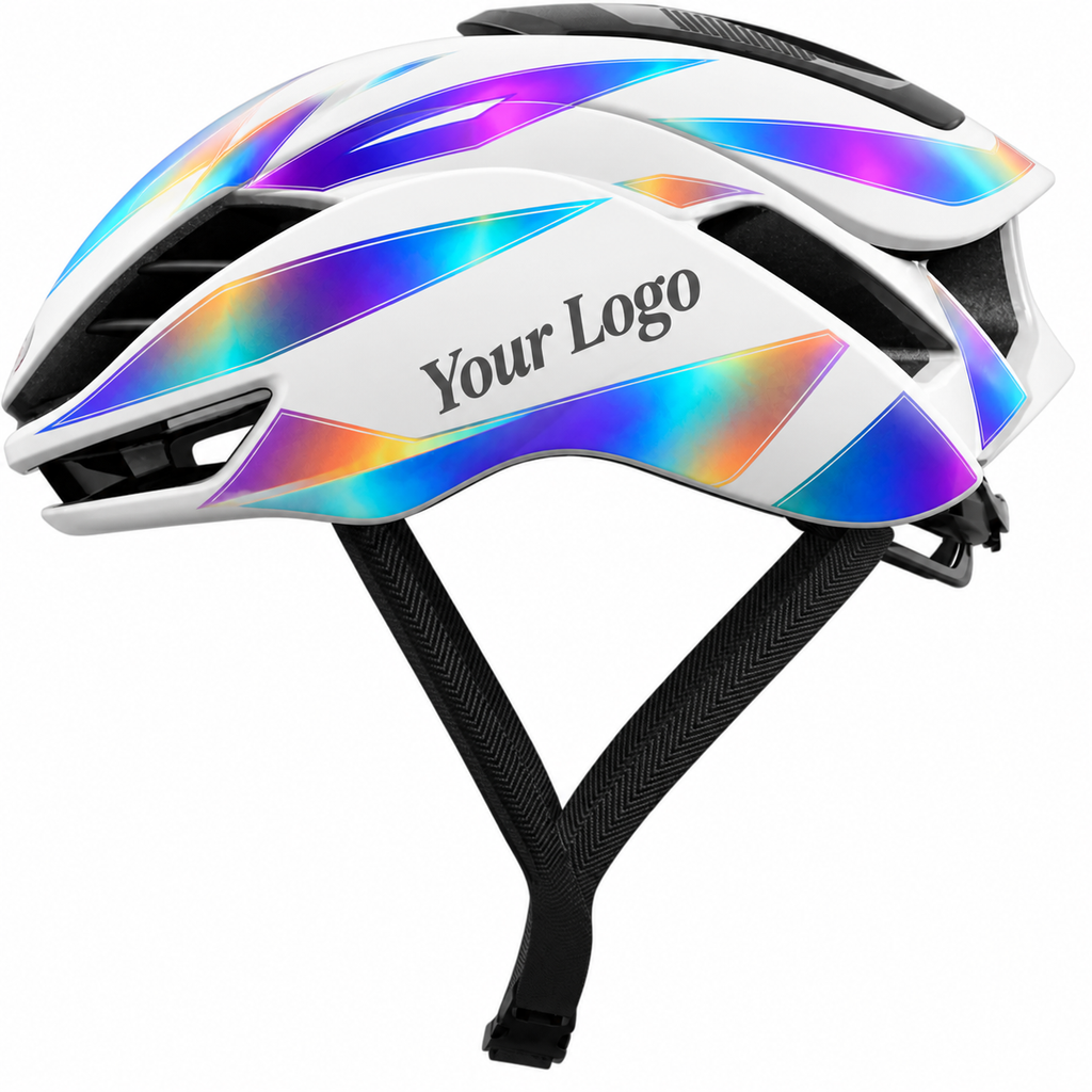 Designvisualisierung: Rennrad-Helm-Sticker Elevate Prism auf dem Rennradhelm aus der Bildvorlage.