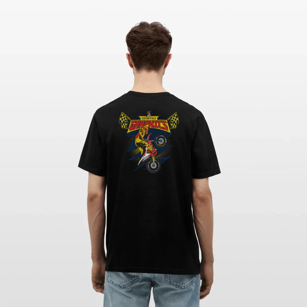 Camiseta para hombre “Send it” en negro con estampado gráfico de motocross a color en la espalda.