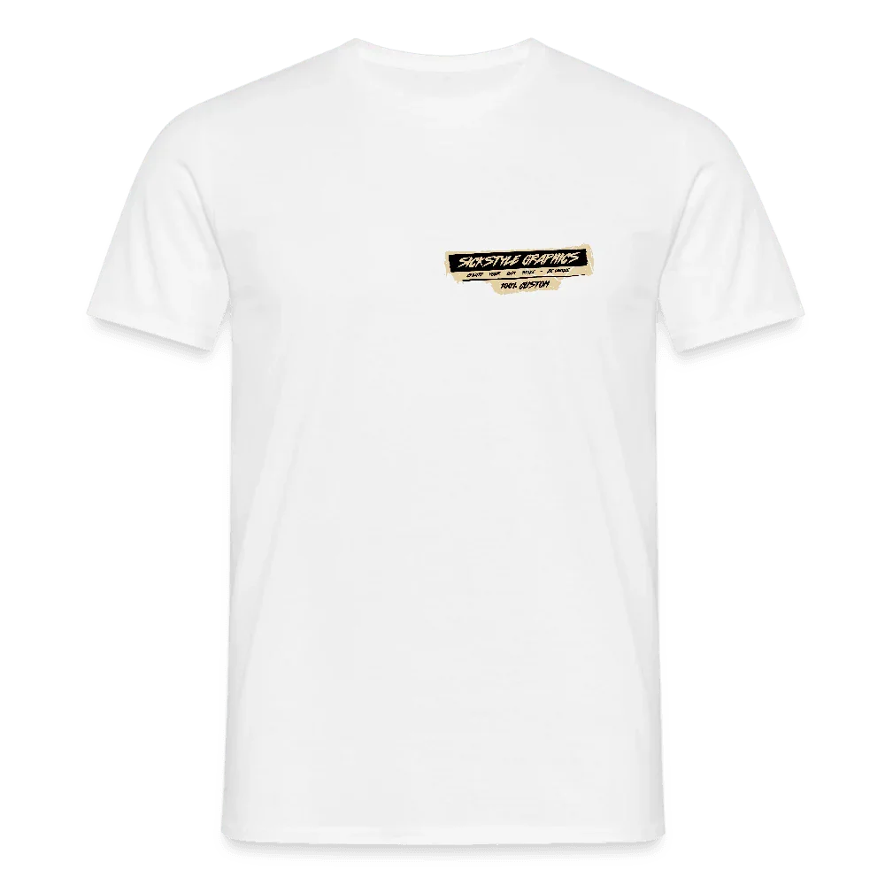 Weißes Herren T-Shirt aus 100% Baumwolle mit “Sickstyle Graphics” Logo auf der Brust.