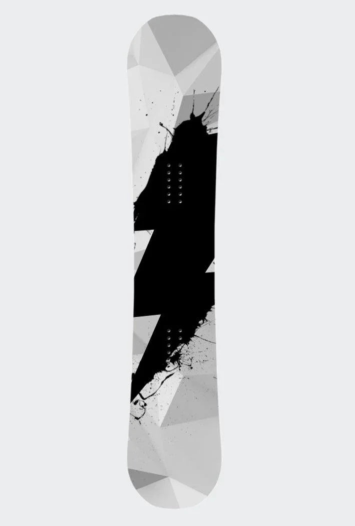 Custom Snowboard Sticker: Polygon Camo design with a bold black lightning bolt graphic and splatter details.