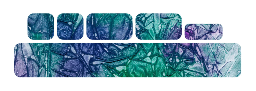 Aangepaste swingarm sticker met bevroren inkt, blauw-groen-paarse aquarel textuur, in verschillende vormen.