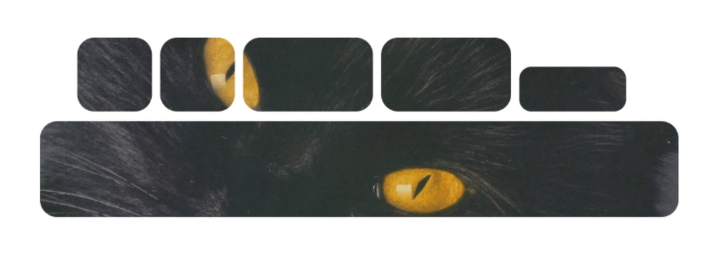 Autocollant bras oscillant noir avec oeil de chat jaune, disponible en différentes tailles et formes.